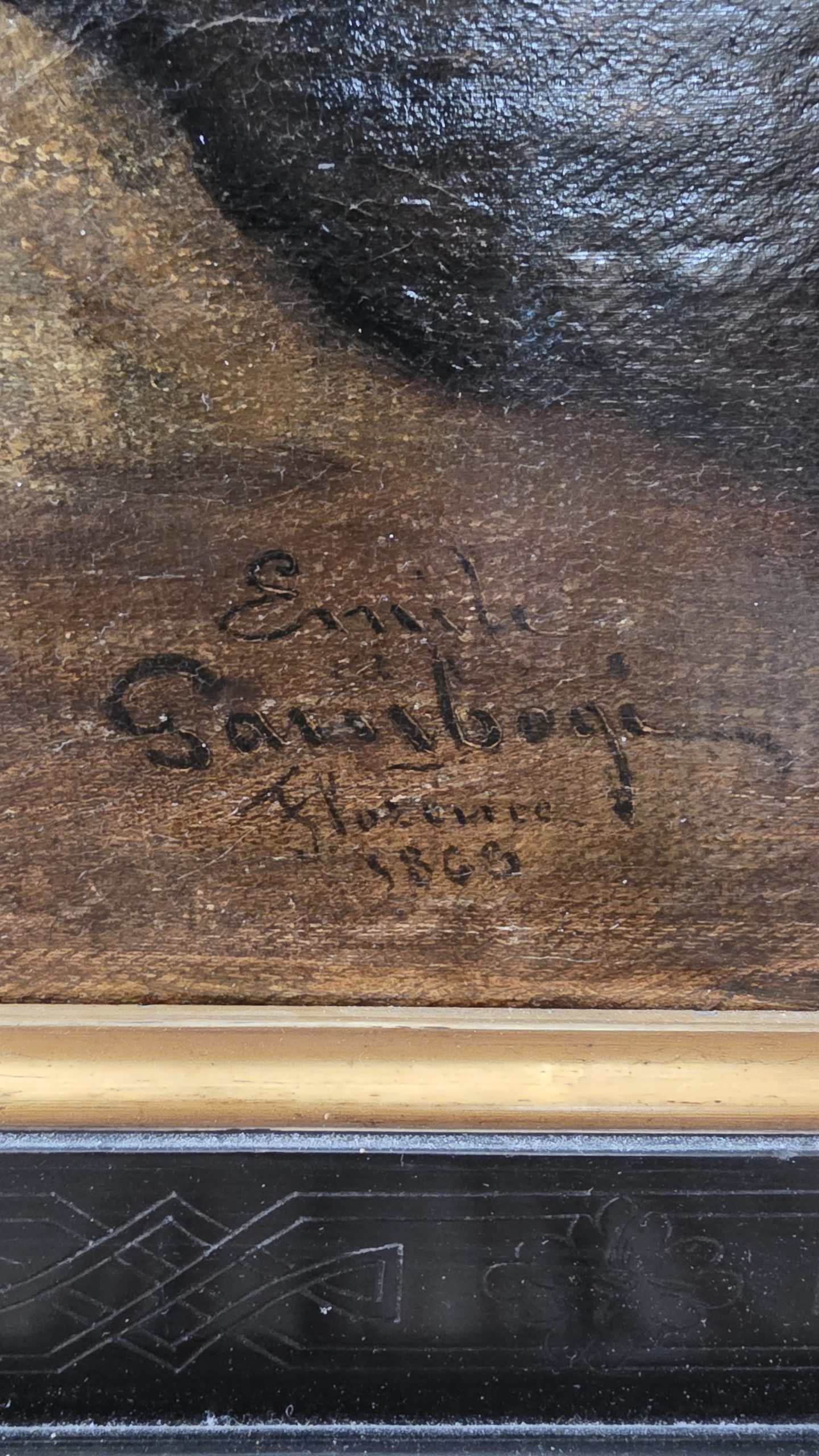 Signature du peintre Émile Gambogi sur un tableau ancien